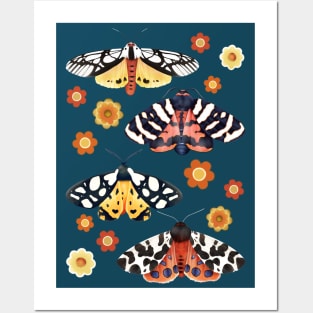 Garden Tiger Moths with Retro Daisies Posters and Art